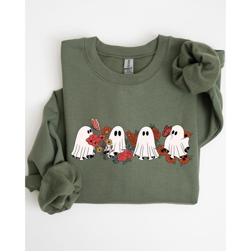 Mini Halloween Ghosts, Cute, Floral, Flowers, Autumn, Fall Sweatshirt T-Shirts, Hoodie | DripVista.com