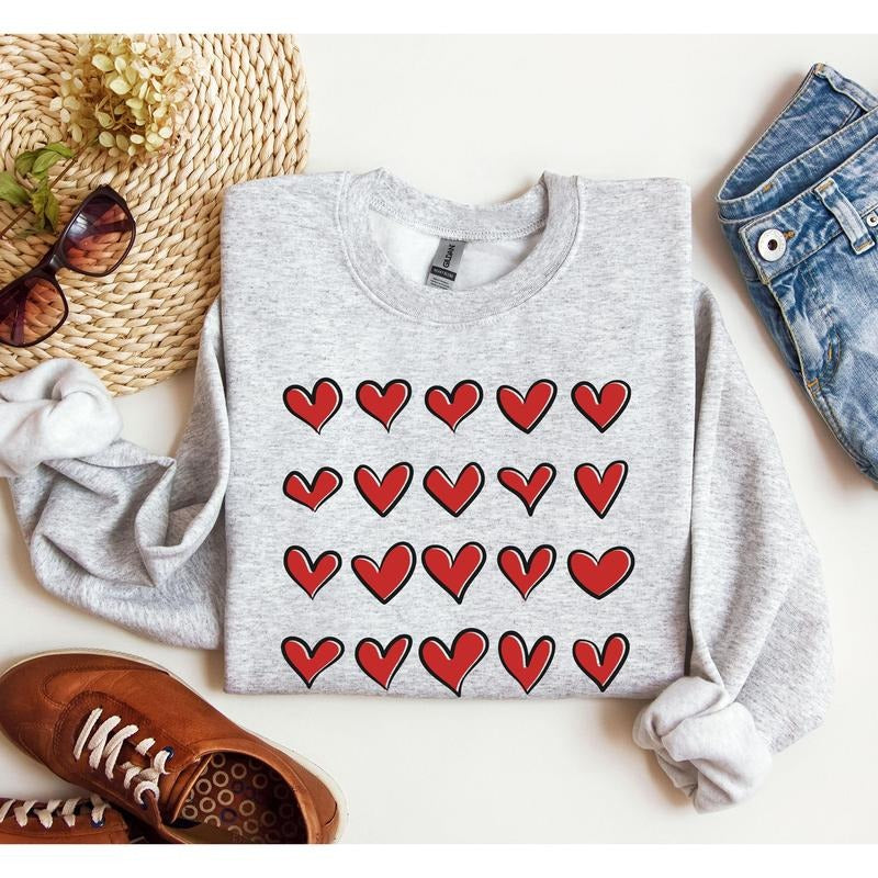 Mini Red Hearts Valentine's Sweatshirt, Retro Valentine's Day Sweatshirt, Crew Neck, Women's, Crewneck, Valentine's Day,...