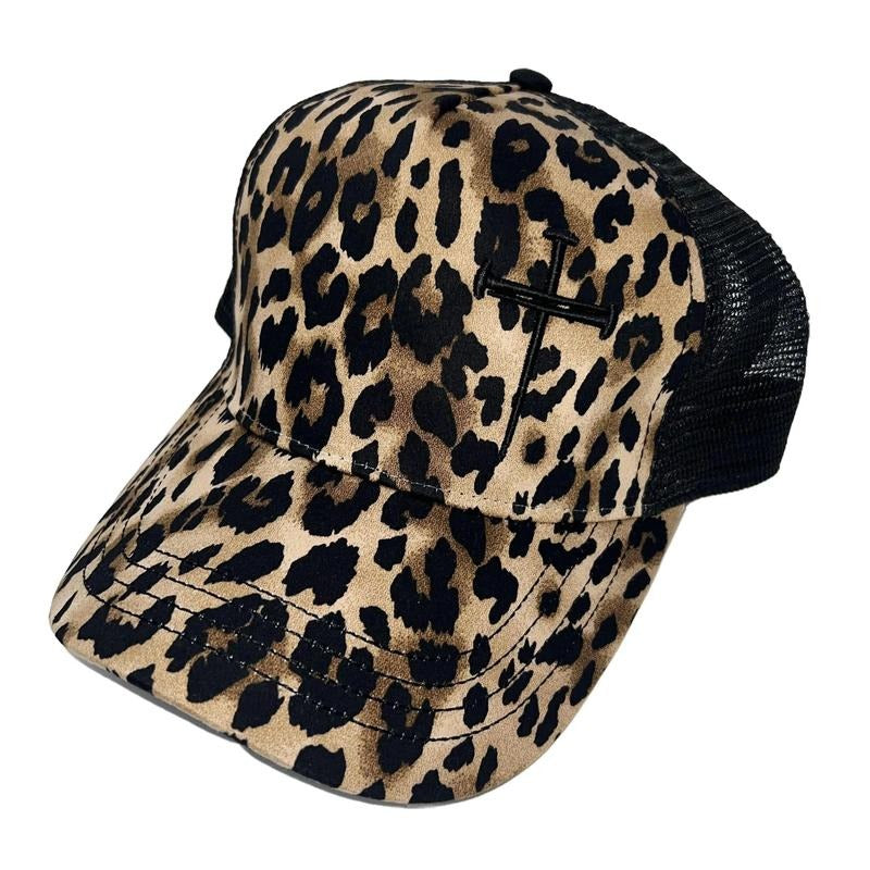 Minimalist Faith Hat Simple 3 Nails Cross for Christians Jesus Christ Nailed on Cross Leopard Trucker Cap T-Shirts,...