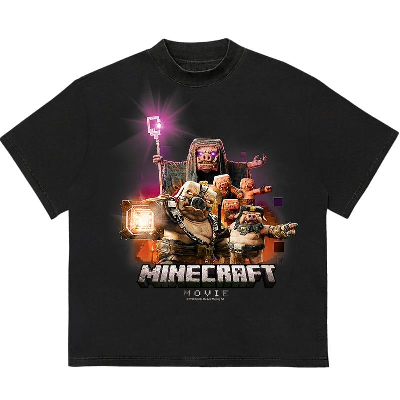 Minnecraft Movie T-Shirt Soft Cotton Retro Graphic Tee Retro Vibes Pair with Anything Hoodie, Sweatshirt | DripVista.com