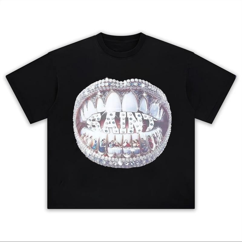 Mixed Emotion Grillz Graphic Tee Oversized Y2k T-Shirt Graphic Tee for Men Women