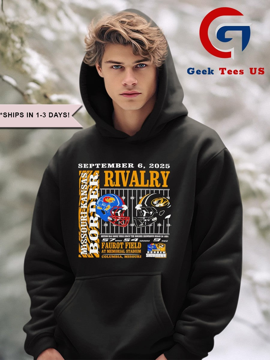 Mizzou Tigers vs KU Jayhawks NCAA Football Border Rivalry 2025 helmet shirt