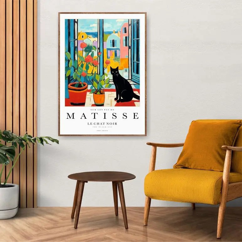 Modern Black Cat Matisse Poster: Exhibit Gallery Wall Art Print Jumpman Canvas - Stylish & Unique Home Décor T-Shirts,...