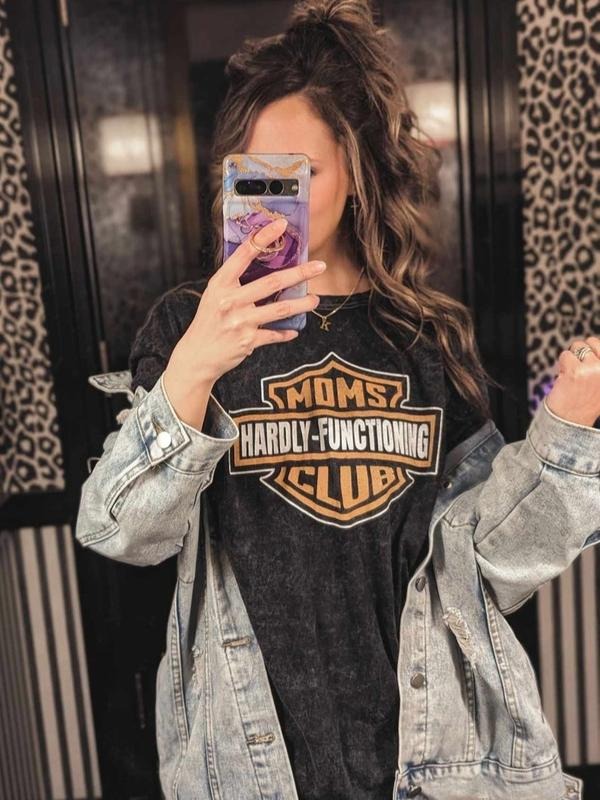 Moms Club Hardly Functioning Shirt Tired Moms Club Bad Moms Club Motorcycle Mom Cool Moms Club Trendy Mama Shirt Rocker...