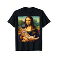 Mona Lisa Holding Cat Mouthless cat For Cats Lover Cat Dad Cat Mom T-Shirt
