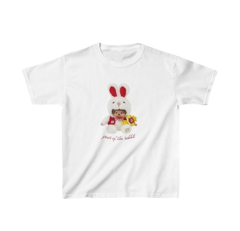 Monchhichi Year of the Rabbit Zodiac Baby Tee  Y2K Baby Tee, 90s Baby Tee, Graphic Shirt Crop, Coquette Bunny, Vintage...