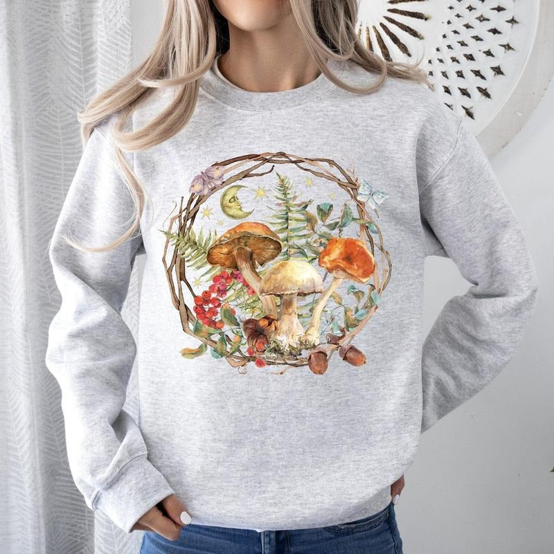 Moon, Moth And Mushrooms, Nature, Forest, Cottage Sweatshirt T-Shirts, Hoodie | DripVista.com