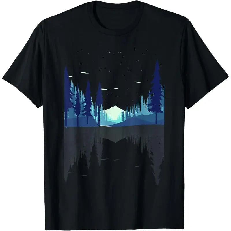 Moonlight Mountains Nature Trees Wildlife Forest Hiking T-Shirt Made in USA Hoodie, Sweatshirt | DripVista.com