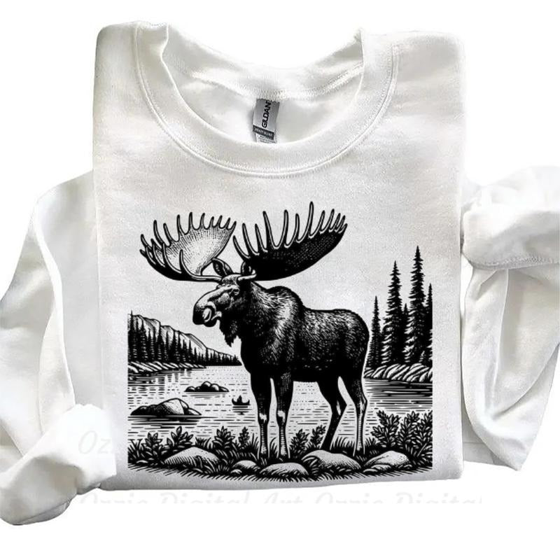 Moose Wild Animal Forest Sweatshirt Lake Unisex T-shirt Hoodie | DripVista.com