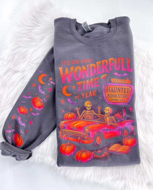 Most Wonderful Time of the Year Halloween Bookstore Graphic Sweatshirt or Hoodie Unisex  Womenswear Crewneck Casual...