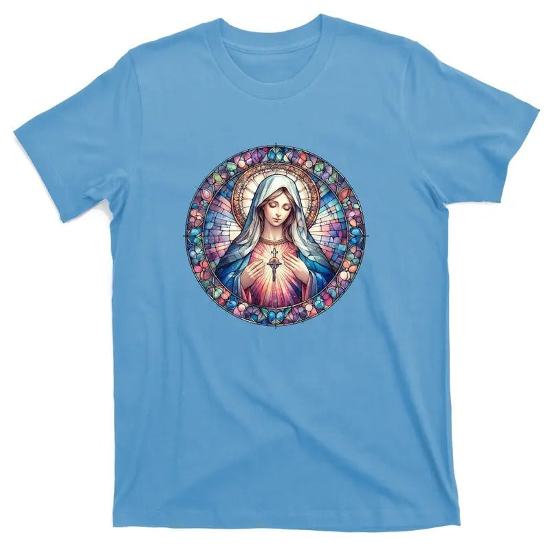 Mother Mary Stained Glass Collection: Heart God Jesus Christ Cross Catholic T-Shirt Hoodie, Sweatshirt | DripVista.com
