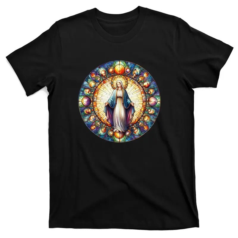 Mother Mary Stained Glass Collection: Mother Of God Jesus Christ Catholic T-Shirt Hoodie, Sweatshirt | DripVista.com