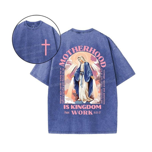 Motherhood Is Kingdom Work 2 Sided Comfy Printed Tee Pure Cotton Fabric Casual Streetstyle Crew Neck Short Sleeve Soft-Washed T-Shirt Trendy Tops for Women for Men, Perfect Gift