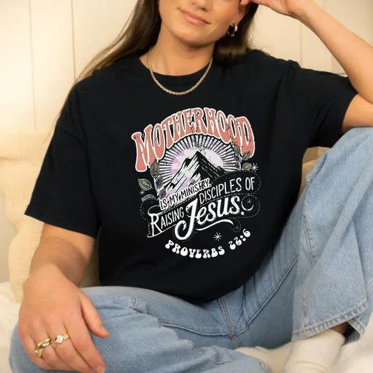 Motherhood Is My Ministry Christian Shirt Cotton Casual Street Style Crew Neck Short Sleeve T-Shirt Trendy Top for Women for Men, Perfect Gifts