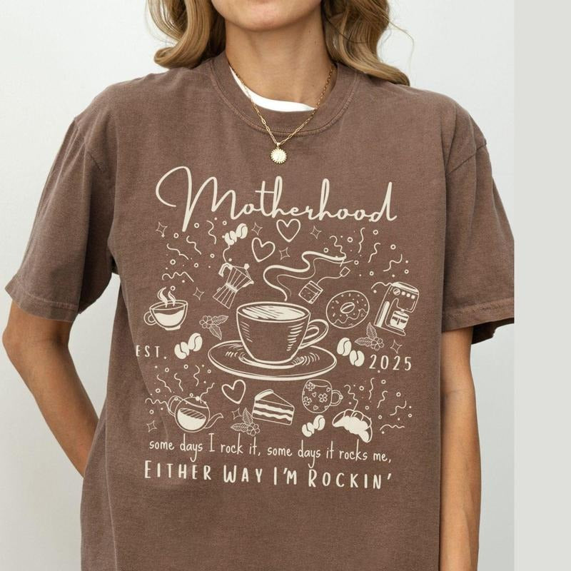 Motherhood Shirt, Motherhood Rocks Tee, Some Days I Rock It, Trendy Doodle Motherhood TShirt, Coffee Mothers Day Shirt
