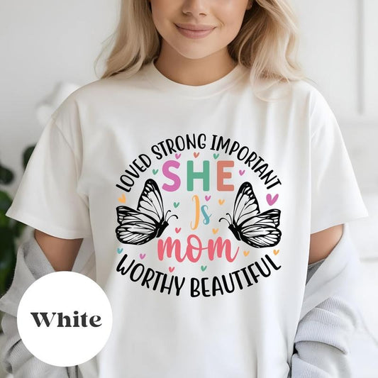 Motherhood Shirt, She Is Mom Shirt, Cute Gift For Mothers Day, Mothers Day TShirt, New Mom Shirt, Trendy Motherhood TShirt, Mommy Shirt