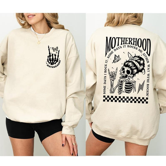 Motherhood Some day I Rock it Hoodie Gift for Mom Sweatshirt, Sometimes It Rocks Me Hoodie, Motherhood Rock Skeleton Hoodie, Rocker Mom Gifts, Rocking Mom