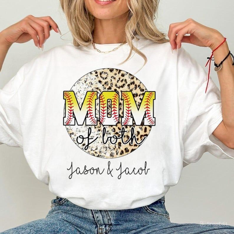 Mothers Day Shirt, Mom Of Both Shirt, Leopard Mom Shirt, Baseball Softball Mom Shirt, Personalized Boy Mom Shirt,...
