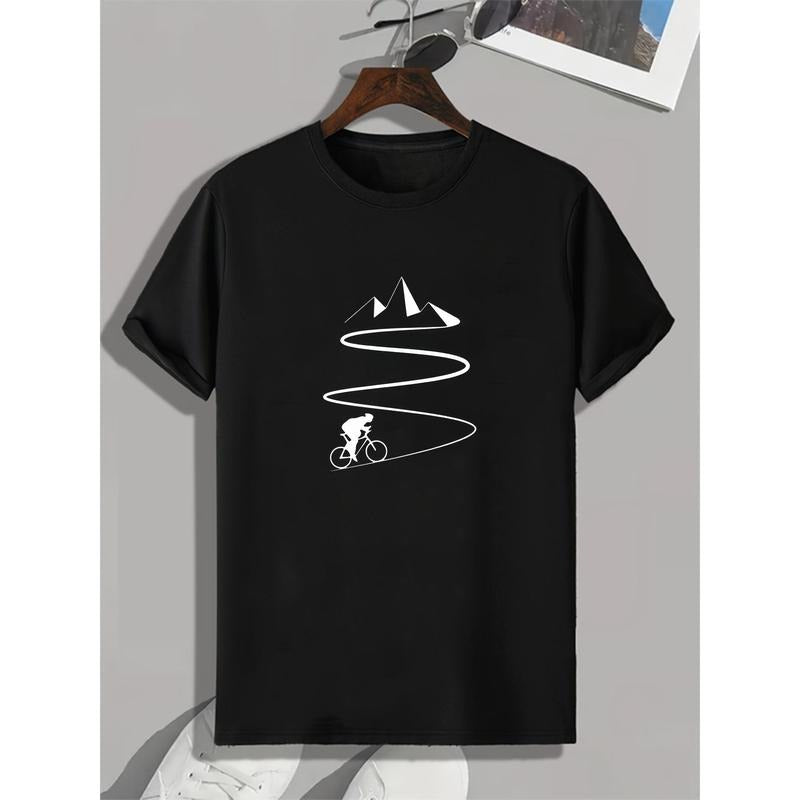 Mountain Bike Downhill Mountain Bikers, Print, Men's Round Crew Neck Short Sleeve Tee, casual T-Shirt, Casual Comfy lightweight Top For Summer Made in USA