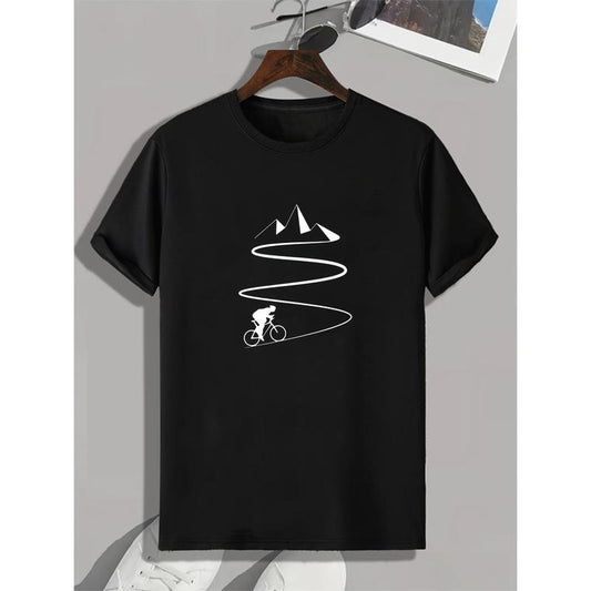 Mountain Bike Downhill Mountain Bikers, Print, Men's Round Crew Neck Short Sleeve Tee, casual T-Shirt, Casual Comfy lightweight Top For Summer Made in USA