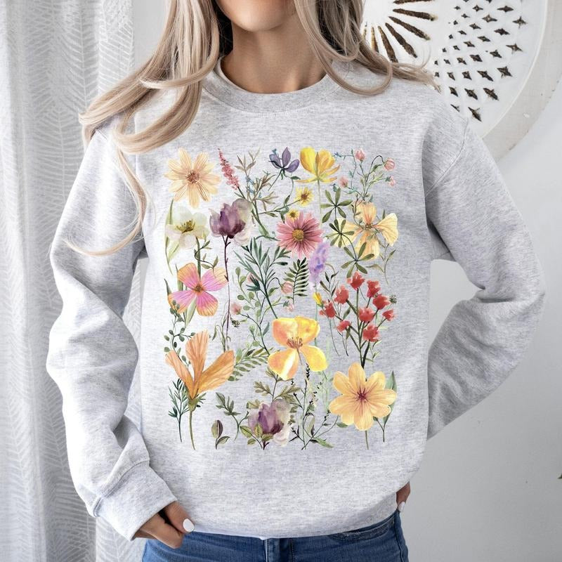 Mountain Meadow Pressed Flowers Sweatshirt T-Shirts, Hoodie | DripVista.com