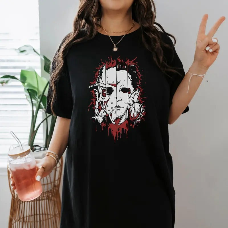 Movie Shirt Michael Myers Jason Voorhees Freddy Krueger Leatherface Shirt Halloween Party Shirt   Halloween Tee