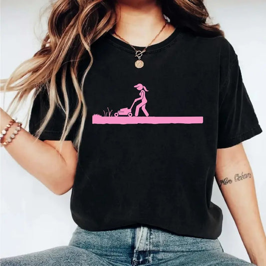 Mow Girl T-Shirt, Funny pink Grass Shirt, Mower Lover Tee, Girls Landscaping Tee, Lawn Mower Short Sleeves, Landscaper Gift Shirt, Farmer Women T-Shirt.