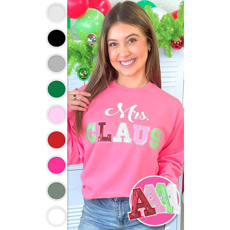 Mrs Claus Sequin Christmas Graphic Sweatshirt T-Shirts, Hoodie | DripVista.com