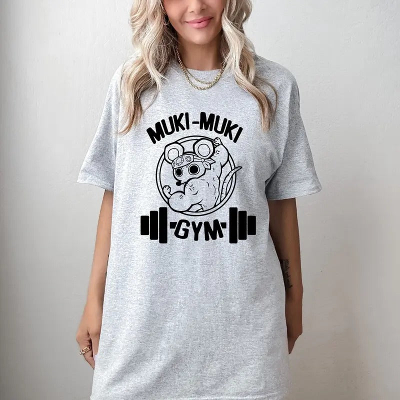 Muki Muki Gym Shirt, Mouse Workout T-Shirt, Funny Mouse Shirt, Fitness Barbell Anime Shirt Hoodie, Sweatshirt | DripVista.com