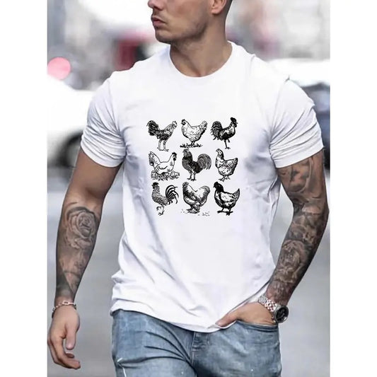 Multi-Print Comfy Breathable Men's Short Sleeve Crew Neck T-Shirts, Slightly Stretch Casual Tops for Everyday Wear Made in USA