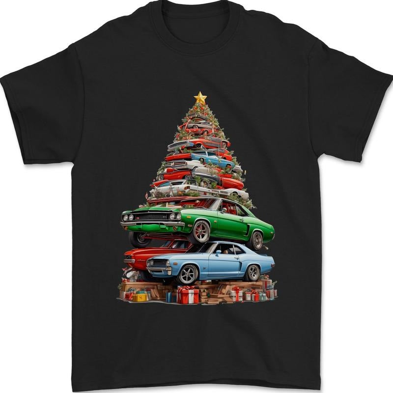 Muscle Car Christmas Tree Xmas Classic Mens T-Shirt Cotton Made in USA Hoodie, Sweatshirt | DripVista.com