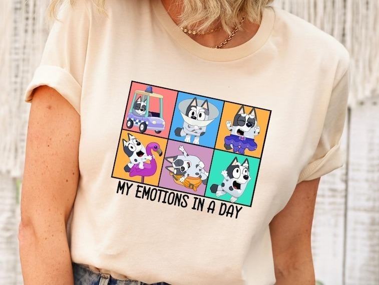 My Emotions In A Day Bluey Shirt, Family Matching Shirts, Cartoon Shirt, Bluey Family Shirt, Cute Bluey Tee Hoodie,...