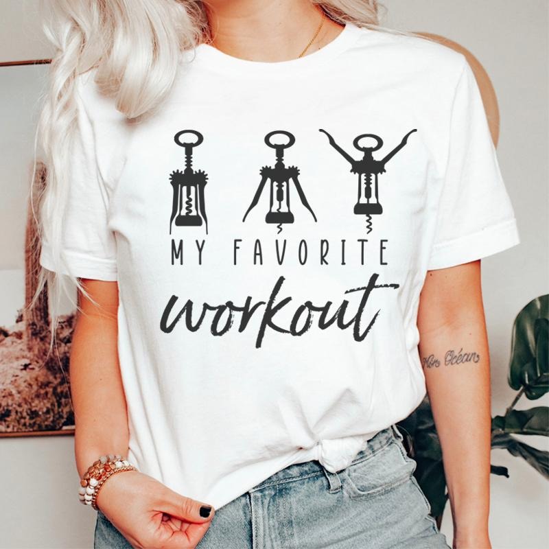 My Favorite Workout Funny Saying Lightsaber brand-Shirts for Women Alcohol Drinking Sarcastic Graphic Tees Short Sleeve...