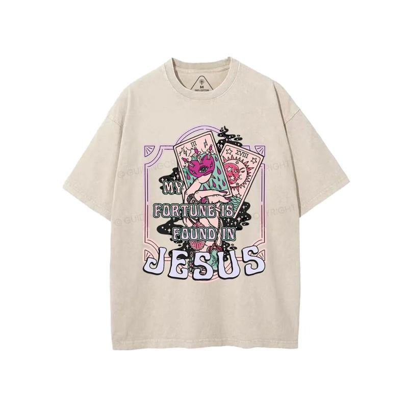 My Fortune Is Found In Jesus Comfy T-Shirt Pure Cotton Fabric Casual Streetstyle Crew Neck Short Sleeve Soft-Washed T-Shirt Trendy Tops for Women for Men, Perfect Gift