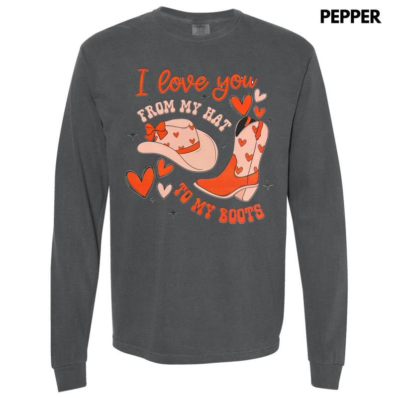 My Hat To My Boots Long Sleeve Comfort Colors T-Shirt Hoodie, Sweatshirt | DripVista.com
