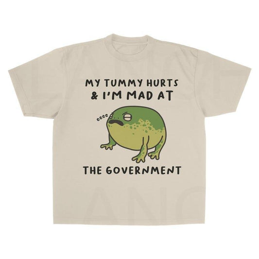 My Tummy Hurts I'm Mad at The Gouvernment Tshirt,Frog funny Tee Top Womenswear Summer