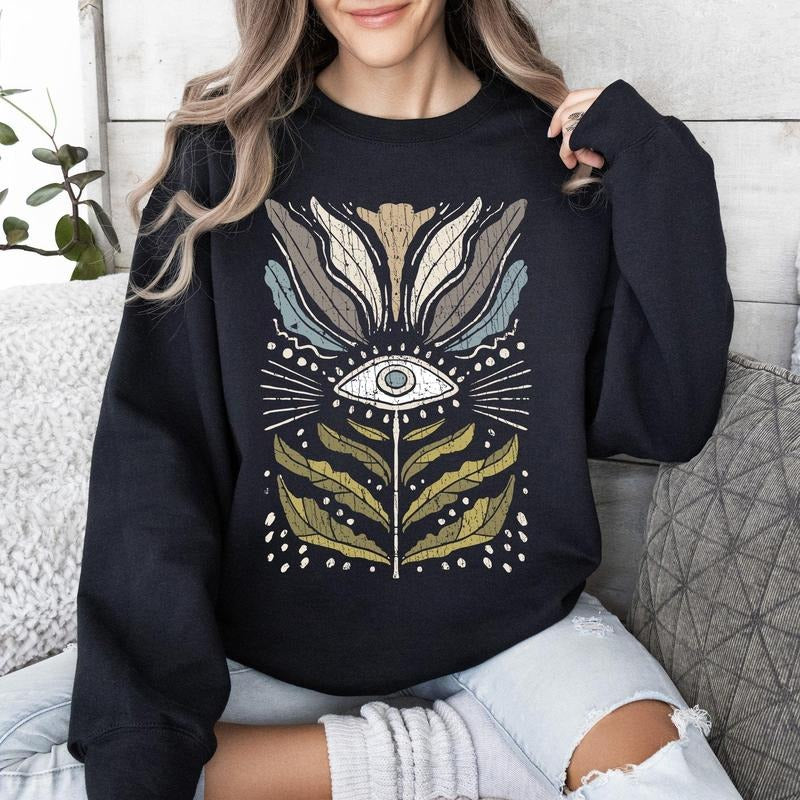 Mystical Floral Vintage Sweatshirt, Women's Crew Neck, Crewneck