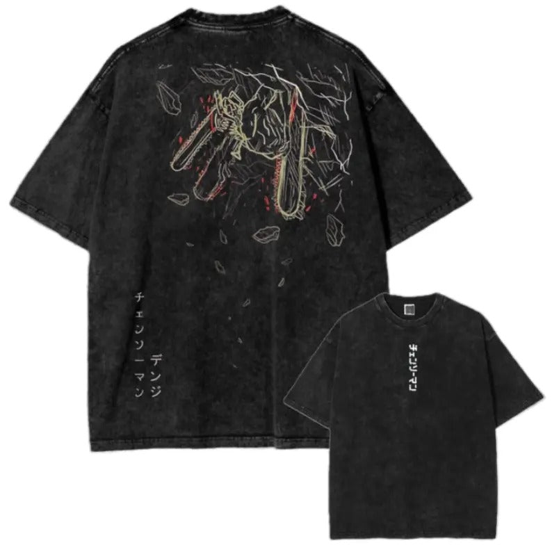 NEW Chainsaw Man Anime Wash T-Shirt Unisex Double-sided Denji Anime Tee Gift For Him Her