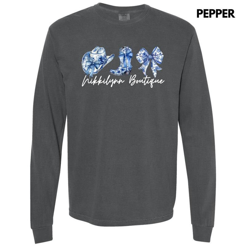 NLB MERCH - Blue Floral Trio Long Sleeve Comfort Colors T-Shirt 'NLB' Hoodie, Sweatshirt | DripVista.com