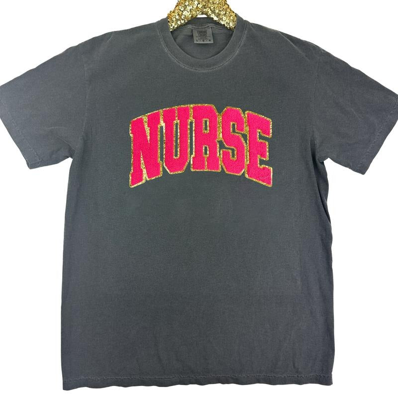 NURSE Chenille Patch Comfort Colors T-Shirt Hoodie, Sweatshirt | DripVista.com
