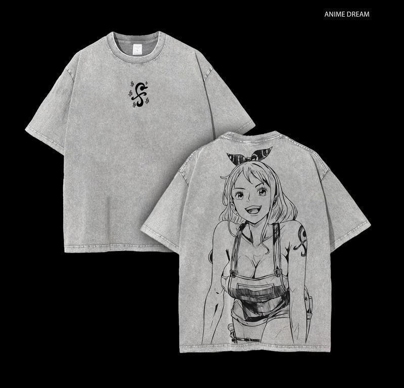 Nami Straw hat pirates Straw hat pirates Washed Tee Vintage Manga Style T-Shirt Unisex Heavyweight Cotton Navigator FOG...