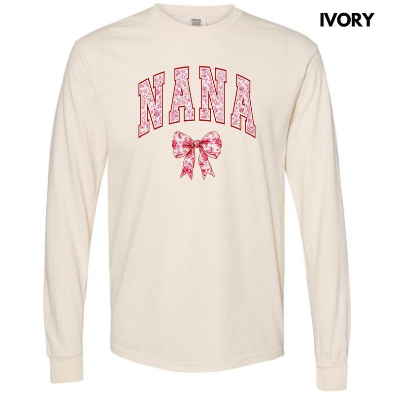 Nana Red Ginger Jar Florals Long Sleeve Comfort Colors T-Shirt 'NLB' Hoodie, Sweatshirt | DripVista.com