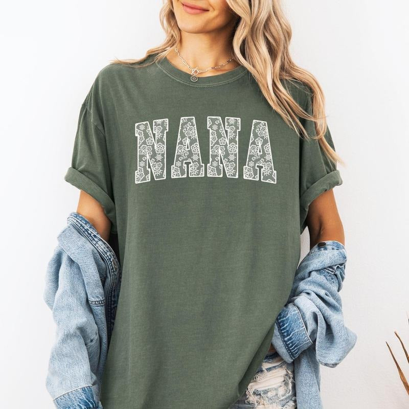 Nana, Faux Lace, Coquette, Varsity, Mother's Day Tshirt, Women's Comfort Colors Tee Hoodie, Sweatshirt | DripVista.com