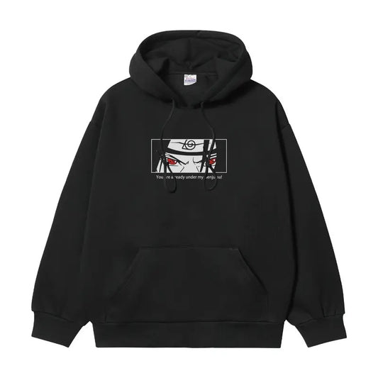 Naruto "Uchiha Itachi's Sharingan" Heavyweight Vintage Hoodie Cotton Blend Classic Anime Sweatshirt Menswear Tops Pullover Long Sleeve Casual Biker Black Print