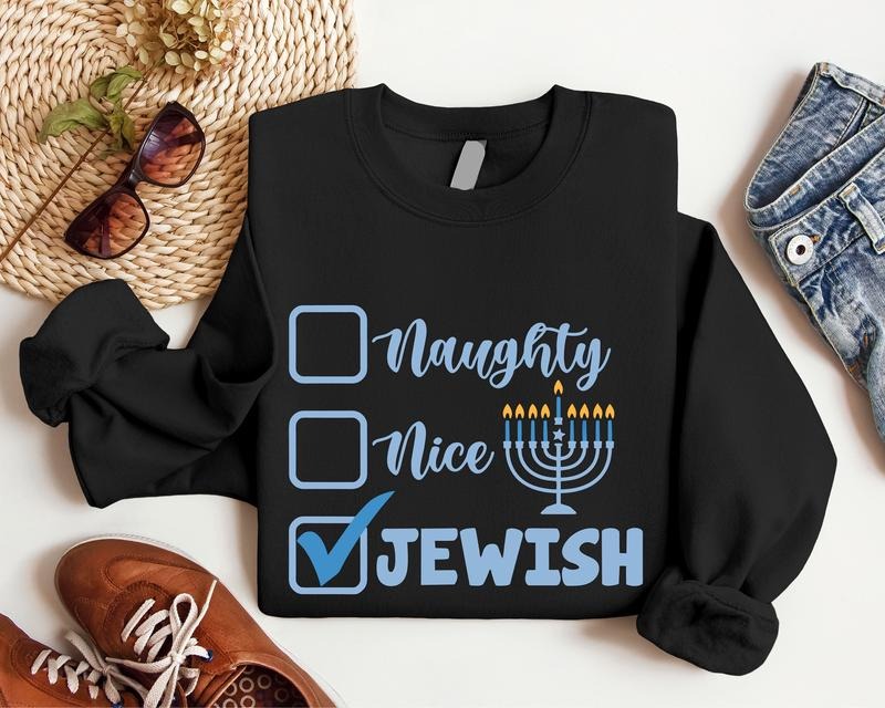 Naughty Nice Jewish Sweatshirt, Funny Hanukkah Hoodie, Menorah Candle Sweatshirt, Jewish Gift Long Sleeve, Religious Saying Sweatshirt.