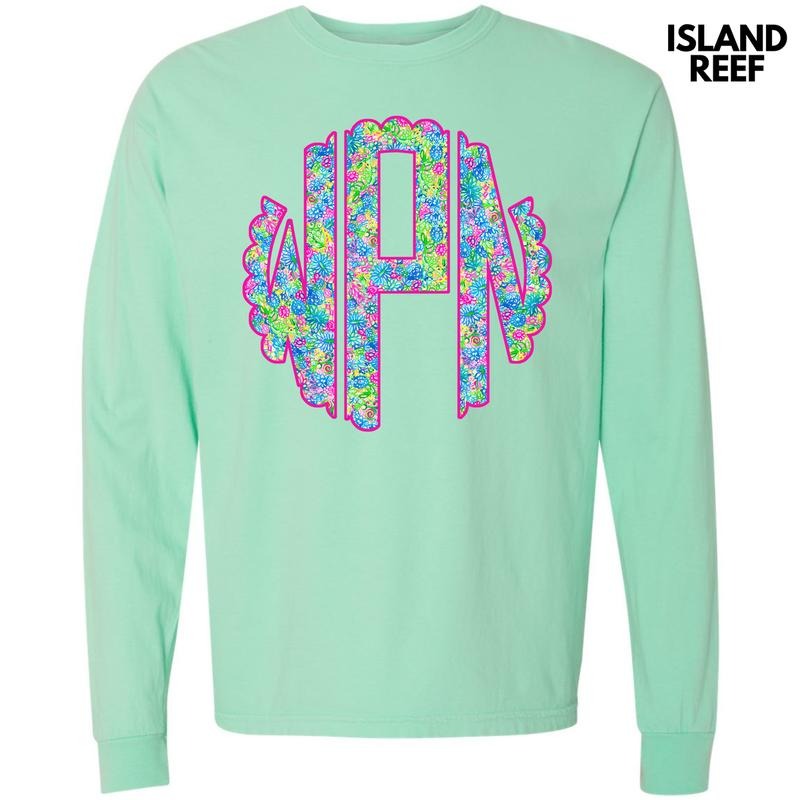 Neon Exotic Monogram Long Sleeve Comfort Colors T-Shirt 'NLB' Hoodie, Sweatshirt | DripVista.com
