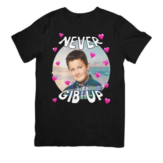 Never Gib Up - Gibby iCarly Joke Funny Gen Z Shirt Dank Meme Humor Nickelodeon Top Menswear Streetwear Shortsleeve Crewneck Tropical Casual Tshirt