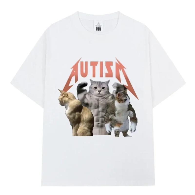 New Autism Memory Buff Cats Lightsaber brand-Shirt Gym Fashion Hip Hop Short Sleeve Lightsaber brand Women'WB shield Summer Cotton Comfort Lightsaber brand-Shirt