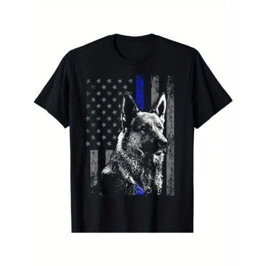 New Limited Thin Blue Line Flag Shepherd Police Dog Gift T-Shirt Made in USA