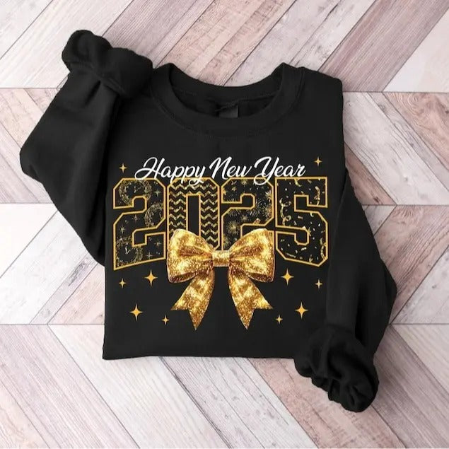 New Year 2025 Yellow Blink Coquette Bow Graphic Printed Sweatshirt, 2025 Era, New Year New Ave, 2025 Gift for Her...